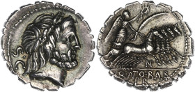 RÉPUBLIQUE ROMAINE
Q. Antonius Balbus. Denier serratus 82 av. J.-C., Rome. RRC.364/1a ; Argent - 3,83 g - 18 mm - 6 h
Belle frappe. Superbe.