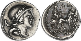 RÉPUBLIQUE ROMAINE
Volteia, Marcus Volteius. Denier 78 av. J.-C., Rome. RRC.385/4 ; Argent - 4,25 g - 18 mm - 5 h
TTB.