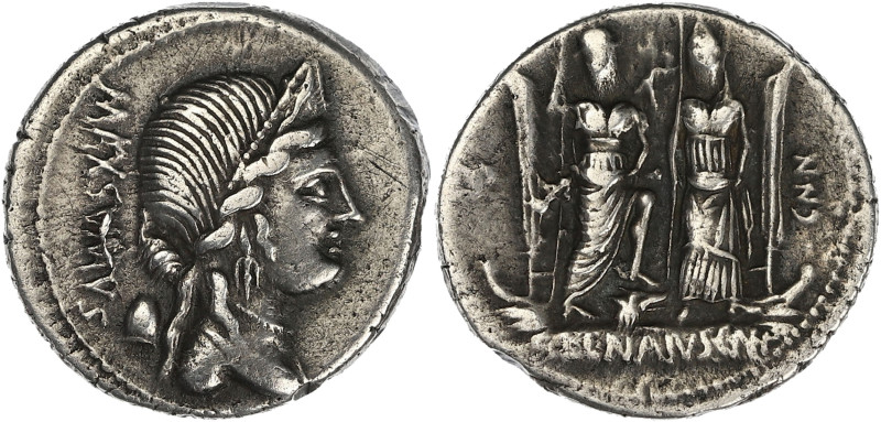 RÉPUBLIQUE ROMAINE
C. Egnatius Cn.f. Cn.n. Maxsumus. Denier 75 av. J.-C., Rome. ...