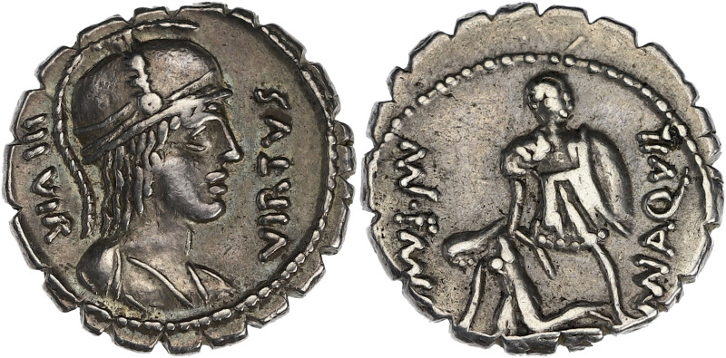 RÉPUBLIQUE ROMAINE
Manius Aquilius. Denier serratus 71 av. J.-C., Rome. RRC.401/...
