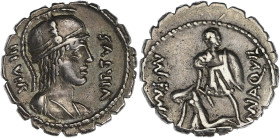 RÉPUBLIQUE ROMAINE
Manius Aquilius. Denier serratus 71 av. J.-C., Rome. RRC.401/1 ; Argent - 4,01 g - 18,5 mm - 6 h
Flan large. TTB.