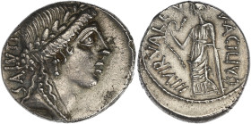 RÉPUBLIQUE ROMAINE
Manius Acilius Glabrio. Denier 49 av. J.-C., Rome. RRC.442/1a ; Argent - 3,89 g - 17 mm - 10 h
TTB à Superbe.
