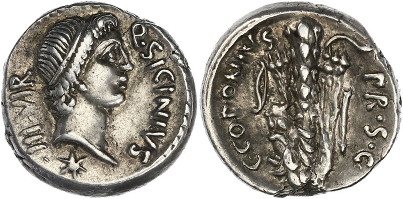 RÉPUBLIQUE ROMAINE
Sicinia, Quintus Sicinius et C. Coponius. Denier 49 av. J.-C....