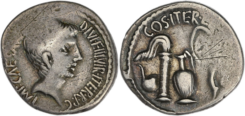 EMPIRE ROMAIN
Octave (44-27 av. J.-C.). Denier 37 av. J.-C., atelier itinérant. ...
