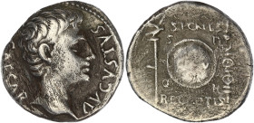 EMPIRE ROMAIN
Auguste (27 av. J.-C. - 14 ap. J.-C.). Denier 19-18 av. J.-C., Espagne. RIC.86a ; Argent - 3,61 g - 18,5 mm - 7 h
Avec une ancienne étiq...