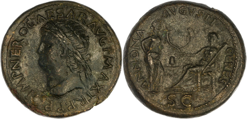 EMPIRE ROMAIN
Néron (54-68). Sesterce 66, Lyon. RIC.495 ; Bronze - 29,37 g - 36,...