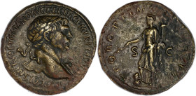 EMPIRE ROMAIN
Trajan (98-117). Sesterce 103-111, Rome. C.406 - RIC.503 ; Bronze - 25,18 g - 33,5 mm - 6 h
Pour le meilleur des Princes (Optimo Princip...