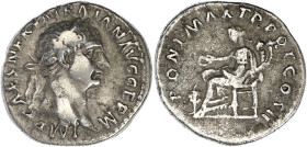 EMPIRE ROMAIN
Trajan (98-117). Denier 98-99, Rome. RIC.11 ; Argent - 3,09 g - 17,5 mm - 6 h
Avec une ancienne étiquette de collection. TTB.