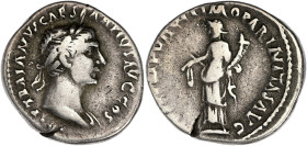 EMPIRE ROMAIN
Trajan (98-117). Denier 103, Rome. RIC.121 v. ; Argent - 2,98 g - 19 mm - 10 h
Avec une ancienne étiquette de collection. TB à TTB.