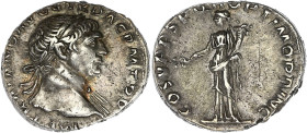 EMPIRE ROMAIN
Trajan (98-117). Denier 103-111, Rome. RIC.121 ; Argent - 3,41 g - 16,5 mm - 6 h
TTB.