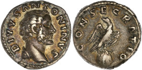 EMPIRE ROMAIN
Antonin le Pieux (138-161). Denier, Consécration de Marc Aurèle et de Lucius Vérus 161, Rome. C.158v - RIC.434 ; Argent - 3,35 g - 17 mm...