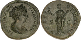 EMPIRE ROMAIN
Faustine la Jeune (161-175). Sesterce 145-146, Rome. RIC.1386b ; Bronze - 24,96 g - 31,5 mm - 12 h
Provient d’une vente Gorny & Mosch Gi...