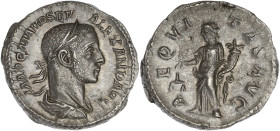 EMPIRE ROMAIN
Alexandre Sévère (222-235). Denier 222-228, Rome. RIC.127 ; Argent - 3,9 g - 18,5 mm - 6 h
Avec une patine grise. Superbe.