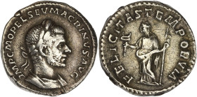 EMPIRE ROMAIN
Macrin (217-218). Denier 217, Rome. RIC.62b ; Argent - 3 g - 18 mm - 6 h
Avec une ancienne étiquette de collection. Astiqué. TTB.