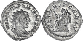 EMPIRE ROMAIN
Philippe Ier (244-249). Antoninien 245, Rome. RIC.48b ; Billon - 4,79 g - 23 mm - 6 h
Superbe.