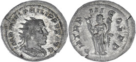 EMPIRE ROMAIN
Philippe Ier (244-249). Antoninien 246, Rome. C.124 - RIC.3 ; Billon - 3,96 g - 22,5 mm - 6 h
Superbe.