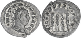 EMPIRE ROMAIN
Philippe Ier (244-249). Antoninien 249, Rome. C.50 - RIC.62 ; Billon - 4,10 g - 22,5 mm - 7 h
Superbe.