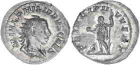 EMPIRE ROMAIN
Philippe II (247-249). Antoninien 246, Rome. C.57 - RIC.219 ; Billon - 3,84 g - 22 mm - 1 h
Superbe.