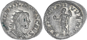 EMPIRE ROMAIN
Philippe II (247-249). Antoninien 246, Rome. C.57 - RIC.219d ; Billon - 3,86 g - 21 mm - 6 h
Superbe.