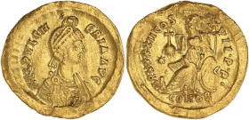 EMPIRE ROMAIN
Pulchérie (414-453). Solidus 441-450, Constantinople. RIC.X.295 ; Or - 4,47 g - 20,5 mm - 6 h
Pulchérie est la sœur de Théodose II et l’...