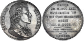 ALLEMAGNE
Wurtemberg, Charles II (1737-1793). Médaille, Frédéric Schiller né à Marbach am Neckar, par Barre 1819, Paris. Bronze argenté - 37,24 g - 41...