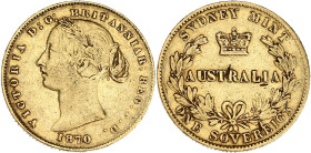 AUSTRALIE
Victoria (1837-1901). Souverain 1870, Sydney. Fr.10 ; Or - 7,94 g - 22 mm - 6 h
TB.