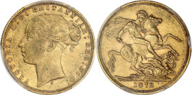 AUSTRALIE
Victoria (1837-1901). Souverain 1872, Sydney. Fr.15 ; Or - 7,98 g - 22 mm - 6 h
PCGS AU58 (44783254). Superbe.