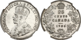 CANADA
Georges V (1910-1936). 25 cents, point sous le ruban 1936. KM.24a ; Argent - 24 mm - 12 h
NGC XF 40 (2867432-001). Variété rare avec le point s...