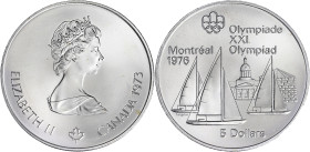 CANADA
Élisabeth II (1952-2022). 5 dollars 1973. KM.84 ; Argent - 24,72 g - 37,5 mm - 12 h
Fleur de coin.