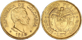 COLOMBIE
République. 5 pesos 1925. Fr.115 ; Or - 7,94 g - 22 mm - 6 h
Superbe.