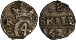DANEMARK
Christian IV (1588-1648). 8 skilling 1622. KM.84 ; Argent - 1,97 g - 13 mm - 6 h
Flan court. TTB.