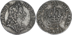 DANEMARK
Christian V (1670-1699). 1 mark 1693. KM.424.1 ; Argent - 4,27 g - 23 mm - 12 h
TB à TTB.