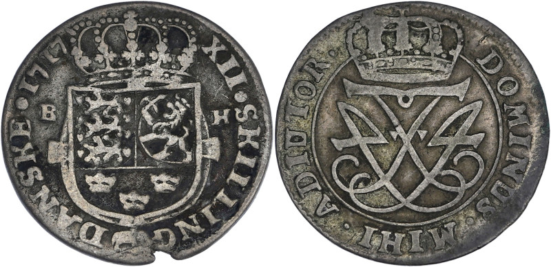 DANEMARK
Frédéric IV (1699-1730). 12 skilling 1720, Copenhague. KM.521 ; Argent ...