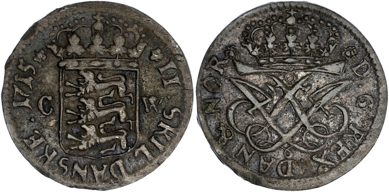DANEMARK
Frédéric IV (1699-1730). 2 skilling 1715, Copenhague. KM.502 ; Argent -...