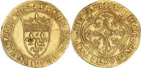 FRANCE / CAPÉTIENS
Charles VI (1380-1422). Écu d’or à la couronne, 1ère émission ND (1385). Dy.369 - Fr.291 ; Or - 4 g - 29 mm - 1 h
Avec les O longs....