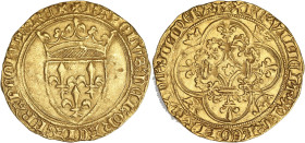 FRANCE / CAPÉTIENS
Charles VI (1380-1422). Écu d’or à la couronne, 4e émission, Poitiers. Dy.369C - Fr.291 ; Or - 3,92 g - 28 mm - 6 h
Avec points 8e....