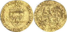 FRANCE / CAPÉTIENS
Charles VI (1380-1422). Écu d’or à la couronne, 4e émission ND (1394-1411), Montpellier. Dy.369C - Fr.291 ; Or - 3,71 g - 28 mm - 7...