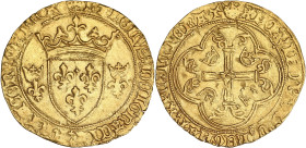 FRANCE / CAPÉTIENS
Charles VII (1422-1461). Écu d’or à la couronne 3e type, 2e émission ND (1445), Montpellier. Dy.511A - Fr.307 ; Or - 3,41 g - 28 mm...