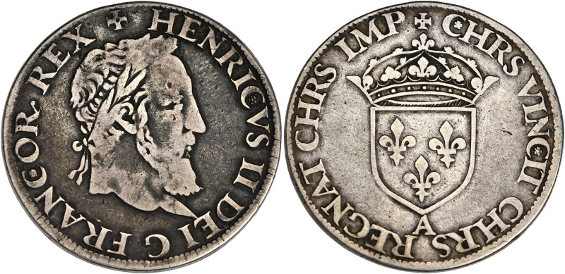 FRANCE / CAPÉTIENS
Henri II (1547-1559). Teston au moulin, 2e type ND (1552), A,...