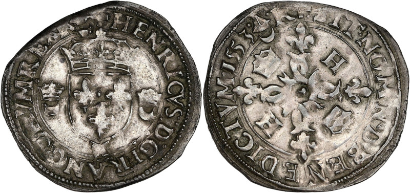 FRANCE / CAPÉTIENS
Henri II (1547-1559). Douzain aux croissants 1553, K, Bordeau...