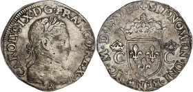 FRANCE / CAPÉTIENS
Charles IX (1560-1574). Teston 6e type dit “morveux” 1562, OA, Orléans. Dy.1073 - Sb.4626 - G.433 ; Argent - 9,49 g - 28 mm - 12 h
...