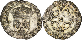 FRANCE / CAPÉTIENS
Charles IX (1560-1574). Sol parisis 1er type 1566, N, Montpellier. Dy.1083 - G.414 ; Billon - 1,56 g - 21 mm - 7 h
Semble inédit av...