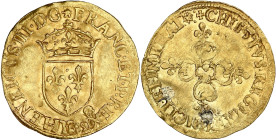 FRANCE / CAPÉTIENS
Henri III (1574-1589). Écu d’or au soleil 1587, Y, Bourges. Dy.1121A - G.504 (R5, HC) - Sb.4932 - Fr.386 ; Or - 3,35 g - 25 mm - 5 ...