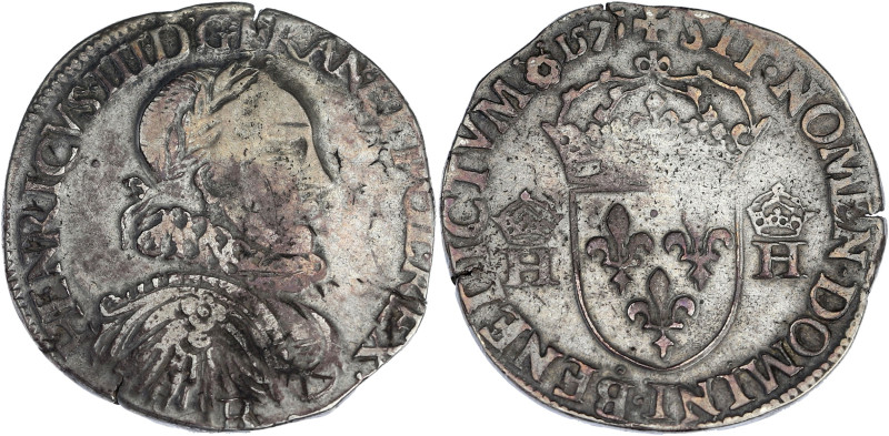 FRANCE / CAPÉTIENS
Henri III (1574-1589). Teston 3e type 1575, B, Rouen. Dy.1719...