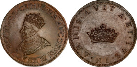 FRANCE / CAPÉTIENS
Charles X (1589-1594). Médaille, Cardinal de Bourbon, refrappe ND (1590). Cuivre - 35,95 g - 42 mm - 12 h
Frappe bombée du XIXème s...