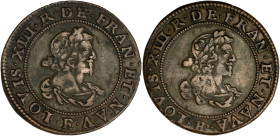 FRANCE / CAPÉTIENS
Louis XIII (1610-1643). Double tournois, 19e type, double avers ND (1639-1640), E, Tours. CGKL 476 v. p.288 ; Bronze - 3,43 g - 23 ...