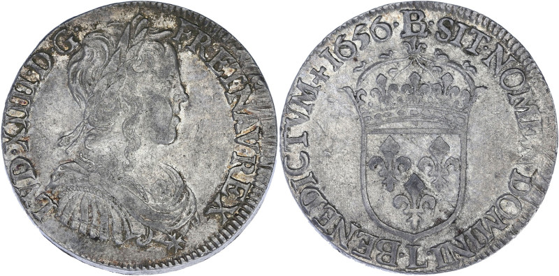 FRANCE / CAPÉTIENS
Louis XIV (1643-1715). Demi-écu à la mèche longue 1656, L, Ba...