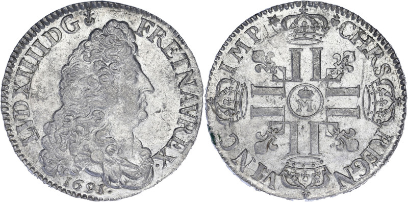 FRANCE / CAPÉTIENS
Louis XIV (1643-1715). Demi-écu aux huit L, 1er type 1691, M ...