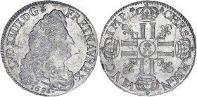 FRANCE / CAPÉTIENS
Louis XIV (1643-1715). Demi-écu aux huit L, 1er type 1691, M couronnée, Metz. Dy.1515A - G.184 ; Argent - 13,32 g - 33 mm - 6 h
Trè...