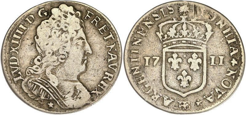 FRANCE / CAPÉTIENS
Louis XIV (1643-1715). Onze sols 1711, BB, Strasbourg. Dy.160...